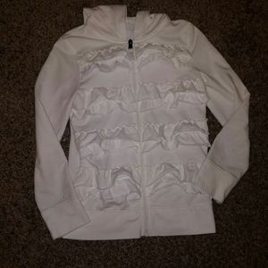 White Ruffle Zip Up Hoodie